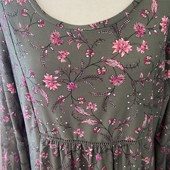 Westport olive green floral long sleeve blouse Size L - Picture 2 of 10